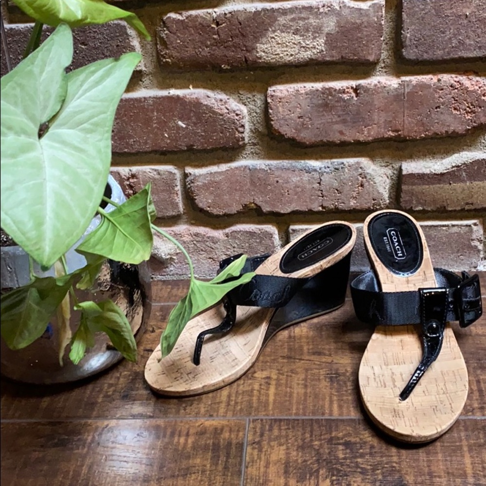 Coach Black Wedge Sandals